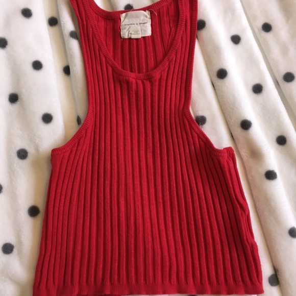 Urban Outfitters - silence + noise - Red Ribbed Cropped Tank Top - Picture 1 of 4